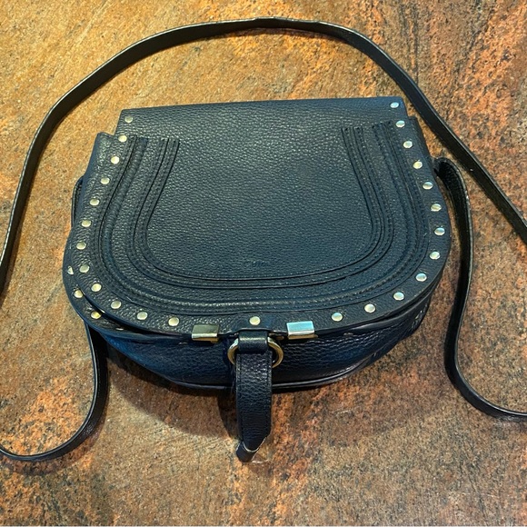 Leather Handbag Handbags - Chloe like Black Crossbody Bag with Stud Accent